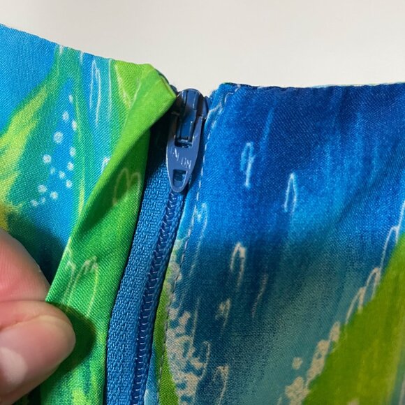 70s Vintage Tropicana Blue and Green Lightweight Polyester Hawaiian MuuMuu S - Picture 5 of 6